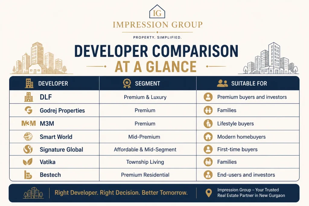Developer wise comparison for property in new gurgaon for investment